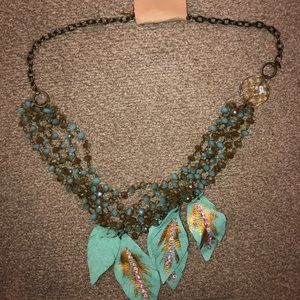 Beaded Necklace with Feathers